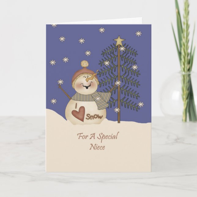Niedliche Snowman-Weihnachtsnichte Feiertagskarte (Vorderseite)