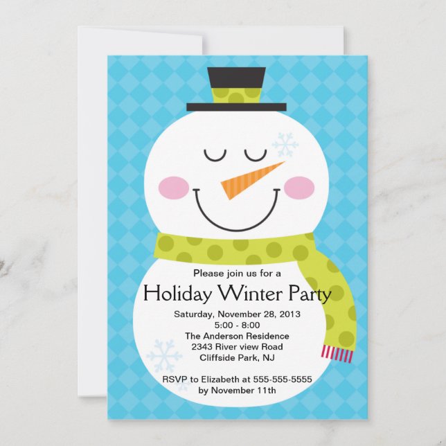 Niedliche Snowman-Winter-Party Einladung (Vorderseite)
