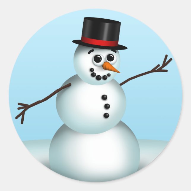 Niedliche Snowman Winterkleber Runder Aufkleber (Vorderseite)