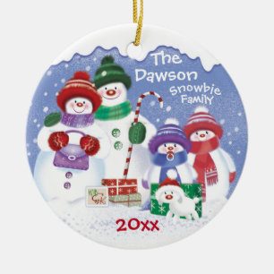 "Niedliche Snowmen, Familie von 4 Snowbies, Keramik Ornament