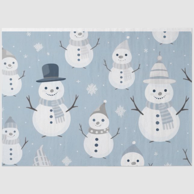 Niedliche Snowmen Schneeflocken Grau Blau Weihnach Seidenpapier (Vorderseite)