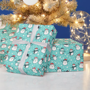 Niedliche Snowmen Schneeflocken Weihnachten Grün Geschenkpapier