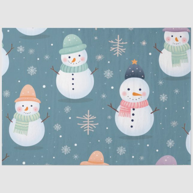 Niedliche Snowmen Schneeflocken Weihnachten Grün Seidenpapier (Vorderseite)