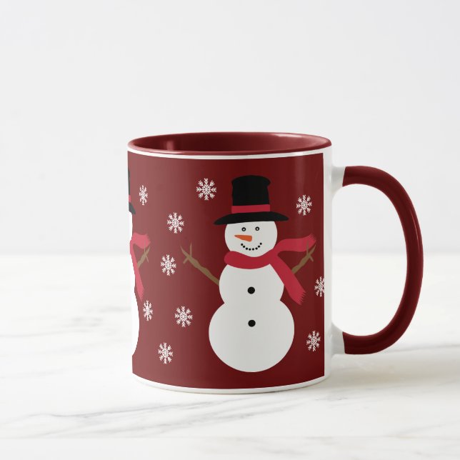 Niedliche Snowmen u. Schneeflocke-festliche rote Tasse (Rechts)