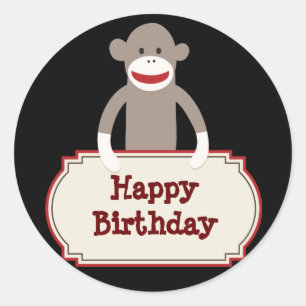 Niedliche Sockeln Affe Happy Birthday Stickers