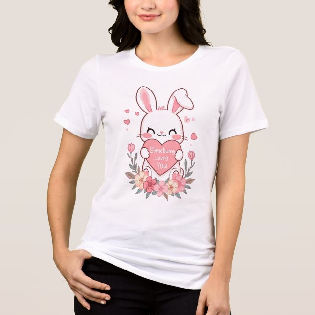 Niedliche "Somebunny Lieben You" Puff Tri-Blend Shirt (Vorderseite)