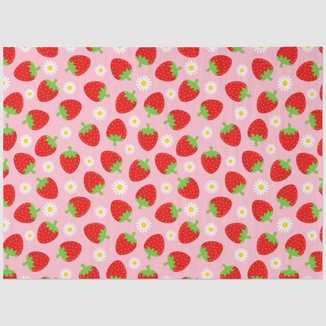 Niedliche Sommer-Erdbeeren und weiße Blume in Rosa Seidenpapier (Vorderseite)