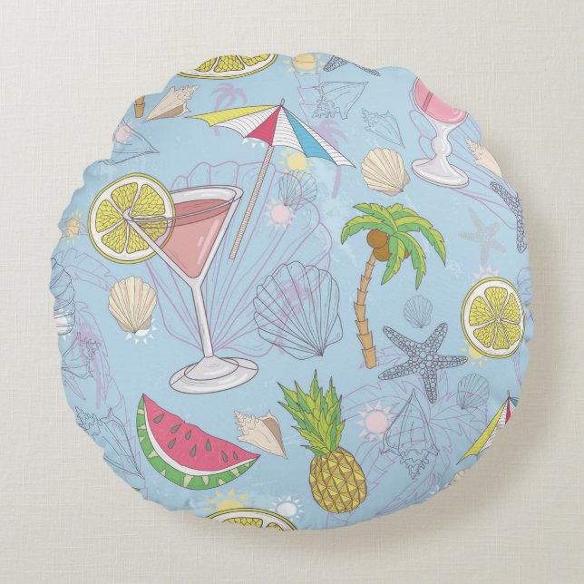 Niedliche Sommer-Illustrationsmuster mit Wassermel Rundes Kissen (Vorderseite)