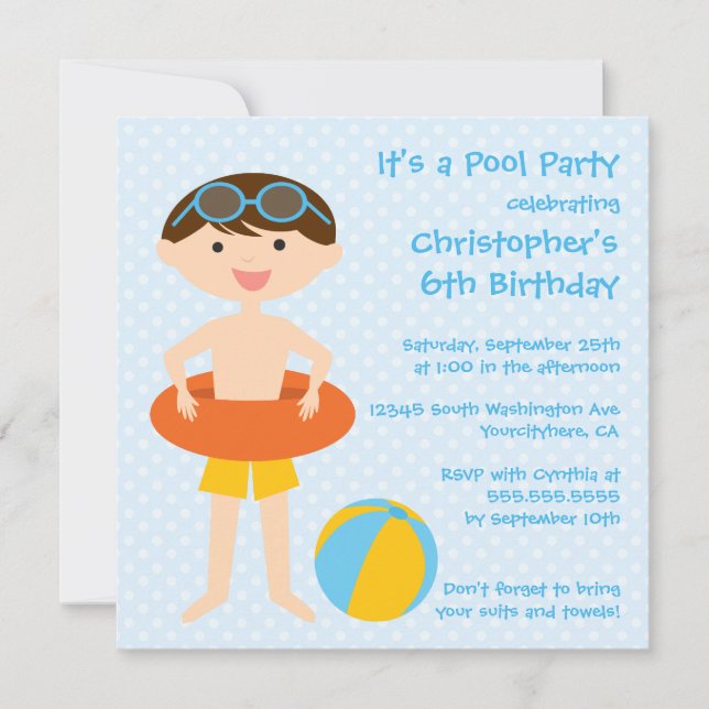 Niedliche Sommerpool-Party-Geburtstagseinladung Einladung (Vorderseite)