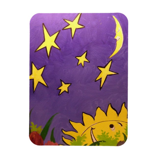 Niedliche Sonne und Mond mit gelben Sternen flexib Magnet (Vertikal)
