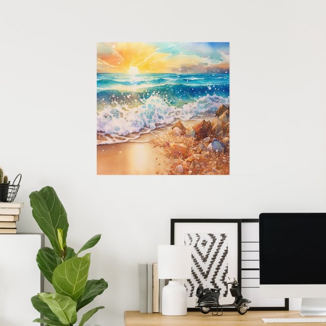 Niedliche Sonnenaufgang am Strand Poster (Heimbüro)
