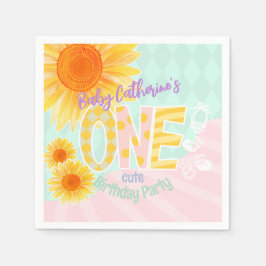 Niedliche Sonnenblume Erster Geburtstag Serviette