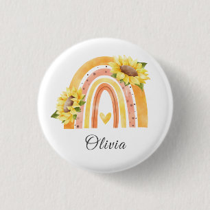 Niedliche Sonnenblume Farbige Gelbe Regenbogenmädc Button