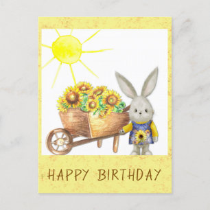 Niedliche Sonnenblume Hasen Happy Birthday Postkarte