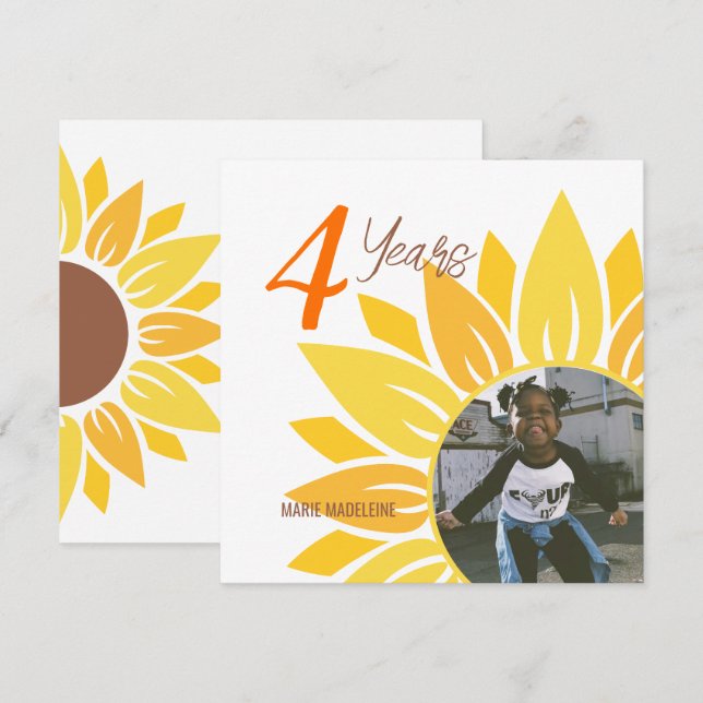 Niedliche Sonnenblume Kinder zum Geburtstag Einlad (Vorne/Hinten)