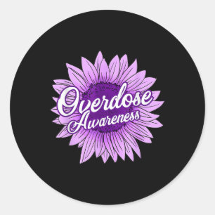 Niedliche Sonnenblume Lila Ribbon Opioid Überdosie Runder Aufkleber