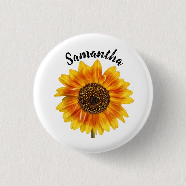 Niedliche Sonnenblume Personalisiert Button (Vorderseite)
