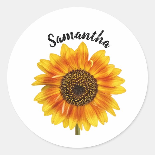 Niedliche Sonnenblume Personalisiert Runder Aufkleber (Vorderseite)