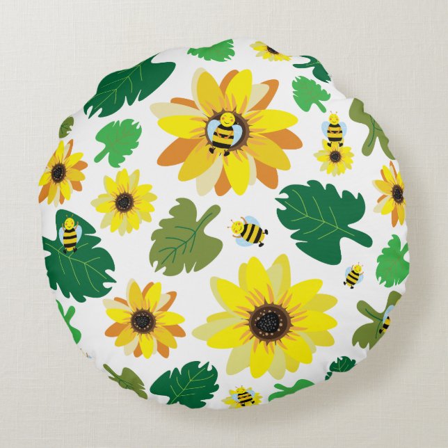 Niedliche Sonnenblume Rundes Kissen (Rückseite)