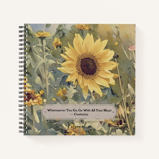 Niedliche Sonnenblume Wiese Confucius HeartQuote J Notizbuch (Vorderseite)