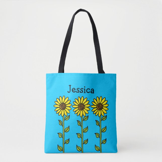 Niedliche Sonnenblumen Illustration Personalisiert Tasche (Vorderseite)