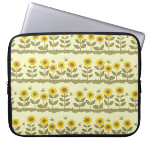 Niedliche Sonnenblumen und Bienen nahtlos Laptopschutzhülle