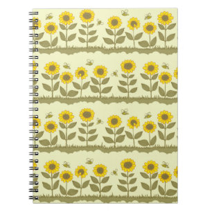 Niedliche Sonnenblumen und Bienen nahtlos Notizblock