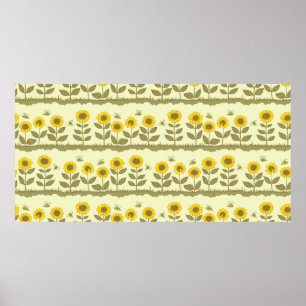 Niedliche Sonnenblumen und Bienen nahtlos Poster