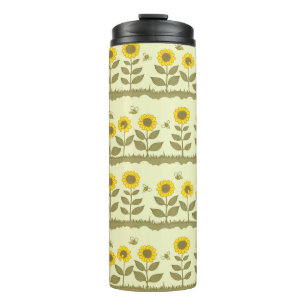 Niedliche Sonnenblumen und Bienen nahtlos Thermosbecher