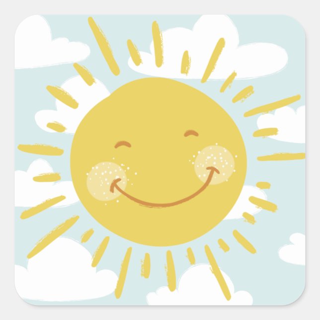 Niedliche Sonnenkleber mit Lächeln Quadratischer Aufkleber (Vorderseite)