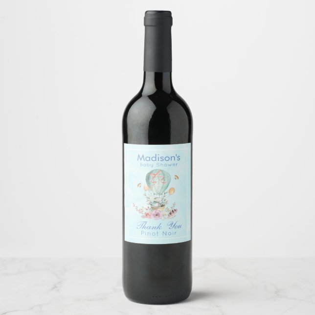 Niedliche Sonnenterrasse mit Balloon-Babydusche Weinetikett (Vorderseite)