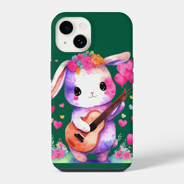 Niedliche, sonnige Gebet-Gitarre mit Herzen und Bl iPhone 14 Hülle (Rückseite)