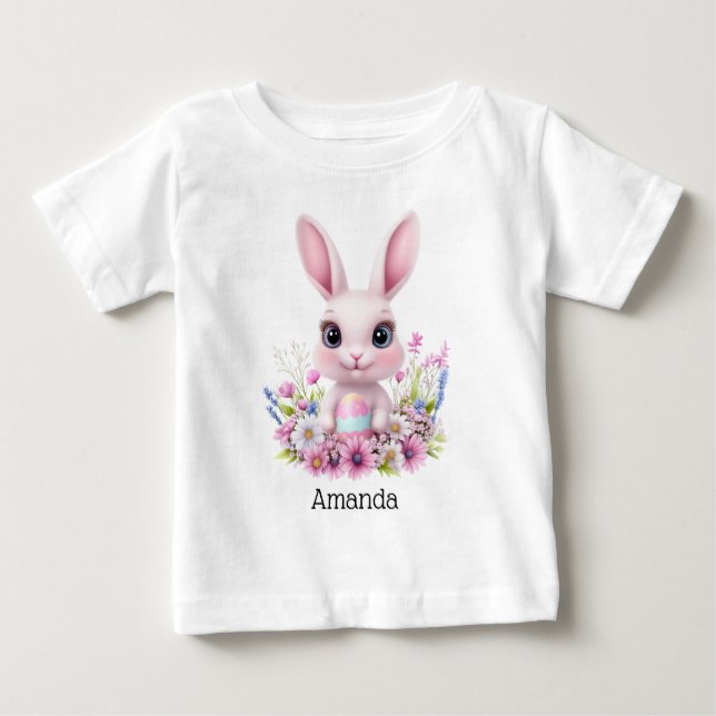 Niedliche, sonnige rosa Blume mit Ostereier Baby T-shirt (Vorderseite)