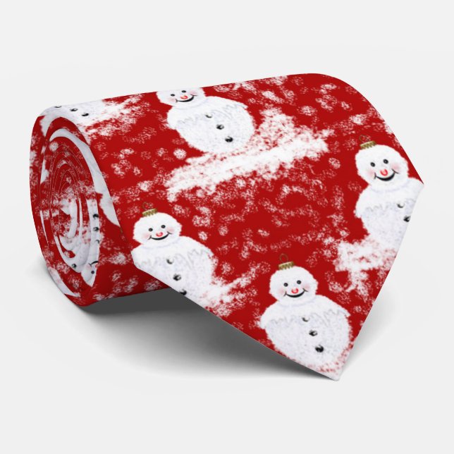Niedliche, sonnige Snowmans Weiß und Rot Krawatte (Gerollt)