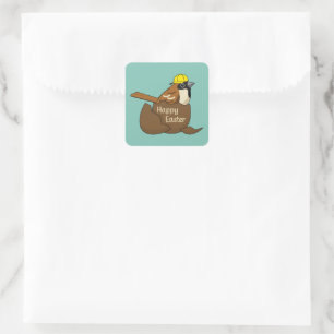 Niedliche Sparrow Chocolate Ei Happy Oaster Quadratischer Aufkleber