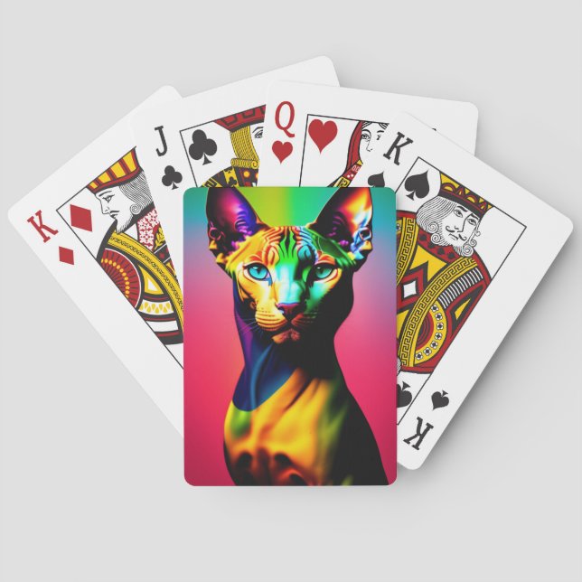 Niedliche Sphynx Cat Farbenfrohe Kunst Spielkarten (Rückseite)