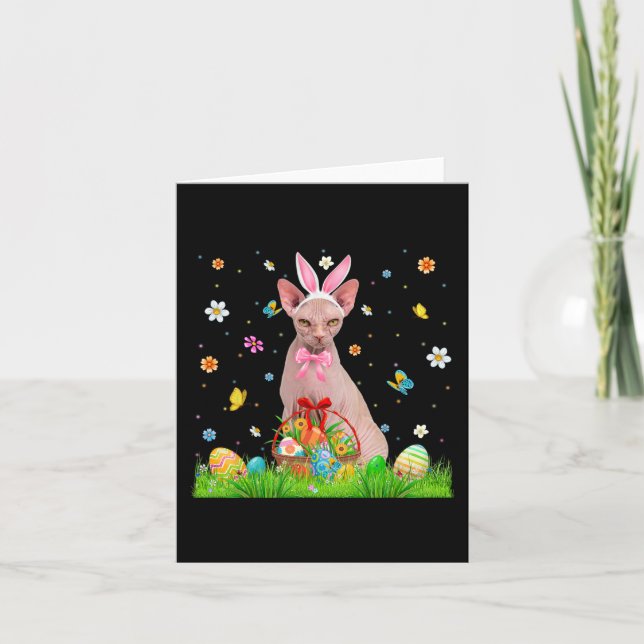 Niedliche Sphynxkatze und Ostereier Ostern Karte (Vorderseite)