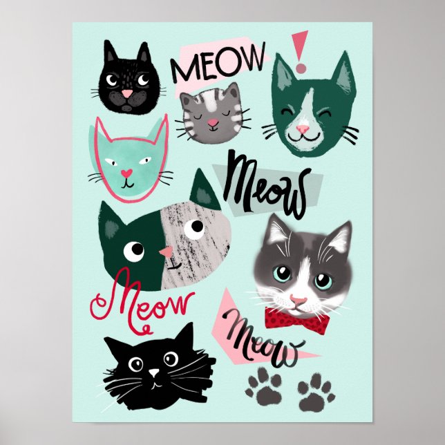 Niedliche Spielzimmer Spaß Cat zeigt Kinder Poster (Vorne)