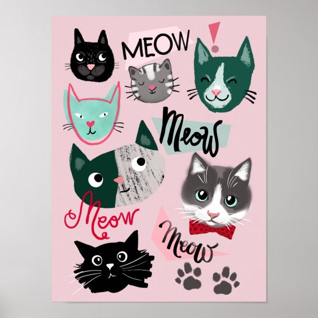 Niedliche Spielzimmer Spaß Cat zeigt Kinderposter  Poster (Vorne)