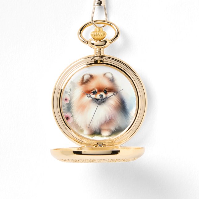 Niedliche Spitz-Aquarelldarstellung Armbanduhr (Vorderseite)