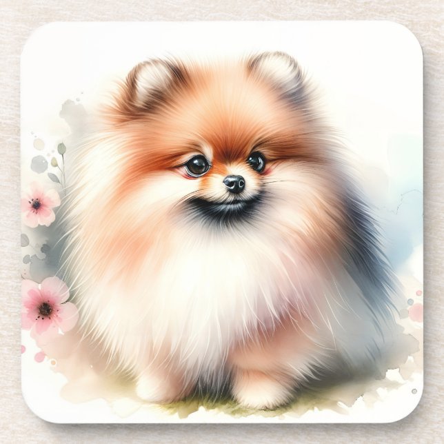 Niedliche Spitz-Aquarelldarstellung Getränkeuntersetzer (Vorderseite)