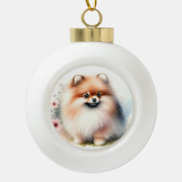 Niedliche Spitz-Aquarelldarstellung Keramik Kugel-Ornament