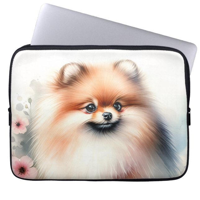 Niedliche Spitz-Aquarelldarstellung Laptopschutzhülle (Vorderseite)