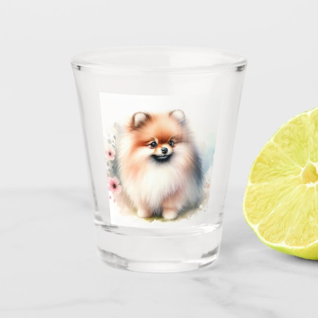 Niedliche Spitz-Aquarelldarstellung Schnapsglas (Vorderseite)