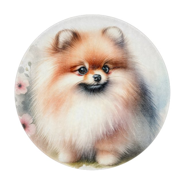 Niedliche Spitz-Aquarelldarstellung Schneidebrett (Vorderseite)
