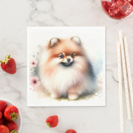 Niedliche Spitz-Aquarelldarstellung Serviette