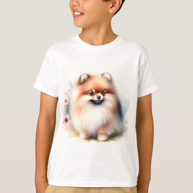 Niedliche Spitz-Aquarelldarstellung T-Shirt (Vorderseite)
