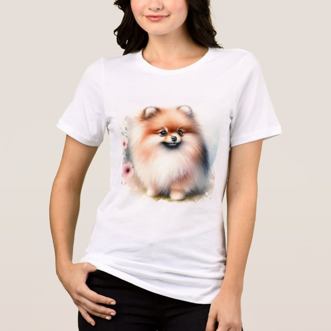 Niedliche Spitz-Aquarelldarstellung Tri-Blend Shirt (Vorderseite)