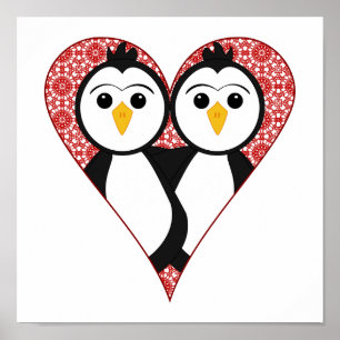 Niedliche Spitzen-Herzpinguine Poster