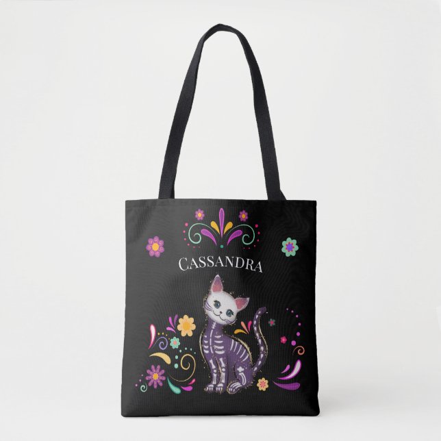 Niedliche Spookie Katze mit farbigen Blume Tasche (Vorderseite)